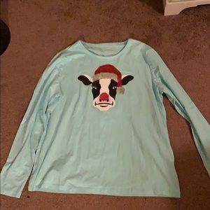 Lands End Christmas Cow Long Sleeve